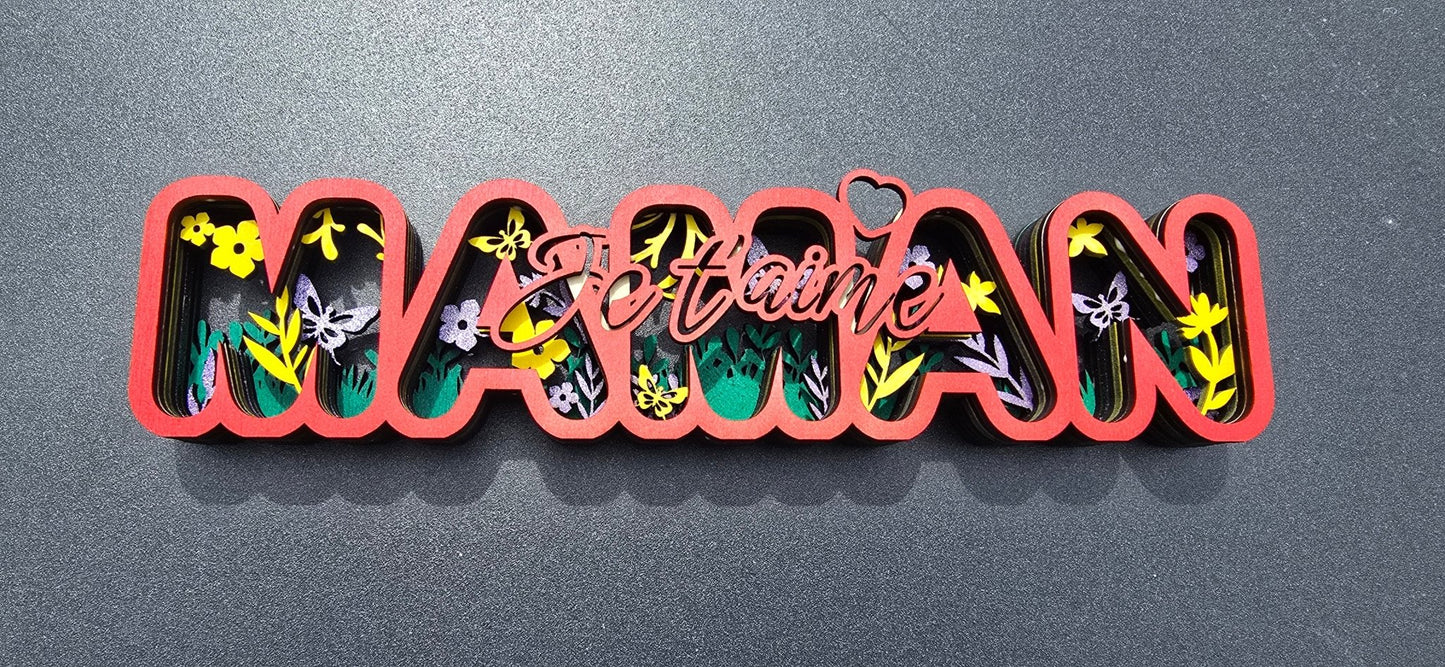 Décoration en bois « MAMAN » – Gravée et découpée au laser avec inscription « Je t’aime » ❤️ - Elograv'art