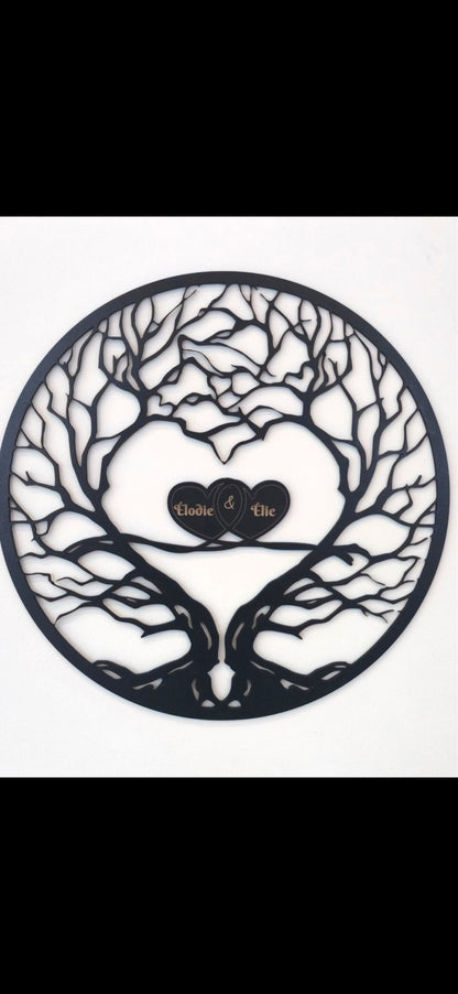 Idée Saint Valentin Arbre de Vie & Cœurs entrelacés prénoms - Elograv'art
