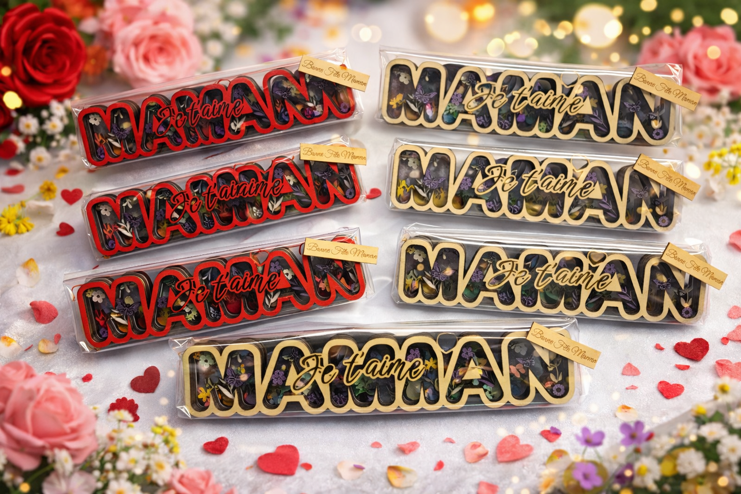 Décoration en bois "Maman Je t'aime" Magnétique - Elograv'art